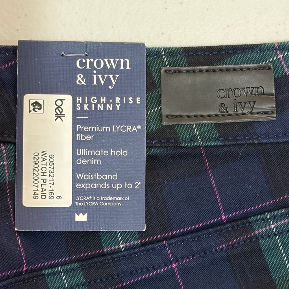 NWT High-Rise Skinny Plaid Pants - Picture 3 of 6